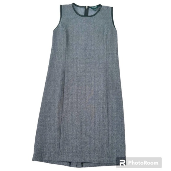 LAUREN RALPH LAUREN SLEEVELESS BLACK & GREY FULL BACK ZIP DRESS, SIZE L - Picture 1 of 9